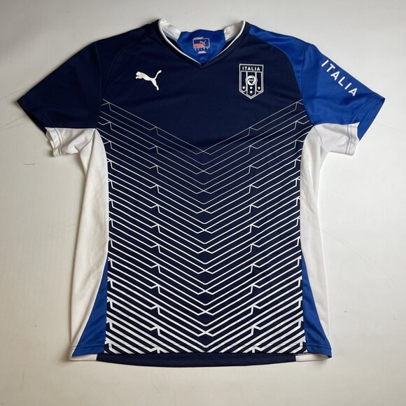 Puma Italia FIGC Soccer Jersey Men Large Blue Stripes  Dry Cell Italy - Picture 1 of 12